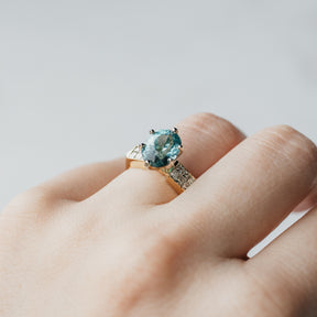 18K Yellow Gold Oval Cut Mint Tourmaline and Diamond Ring