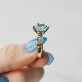 18K Yellow Gold Oval Cut Mint Tourmaline and Diamond Ring