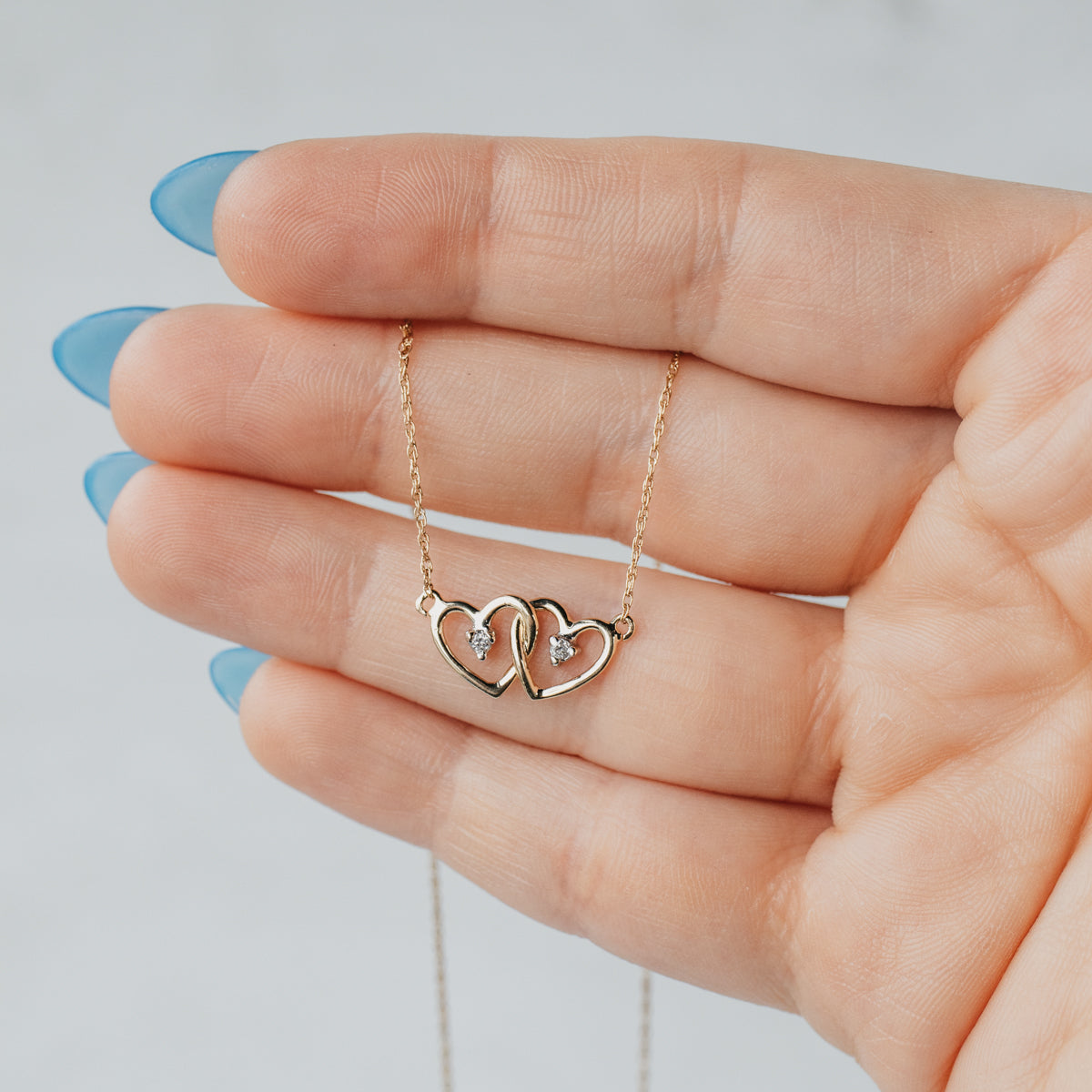 14K Yellow Gold Double Heart Necklace