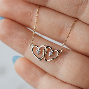 14K Yellow Gold Double Heart Necklace