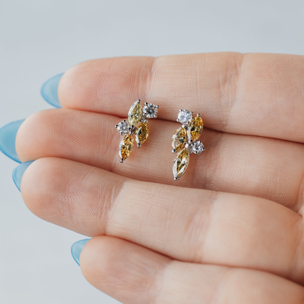 Color Enhanced Natural Diamond Climber Stud Earrings