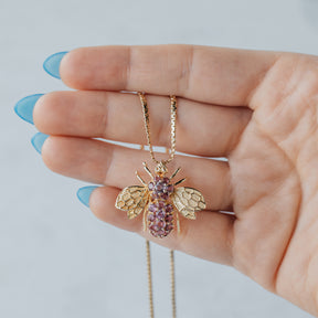 Pink Sapphire 14K Yellow Gold Bumble Bee Brooch Pendant