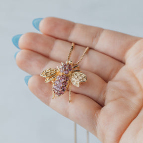 Pink Sapphire 14K Yellow Gold Bumble Bee Brooch Pendant