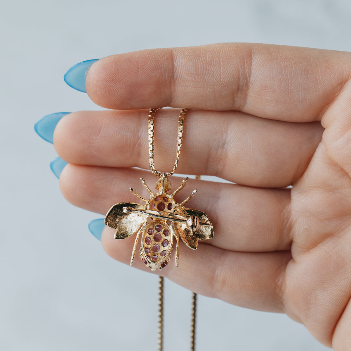 Pink Sapphire 14K Yellow Gold Bumble Bee Brooch Pendant