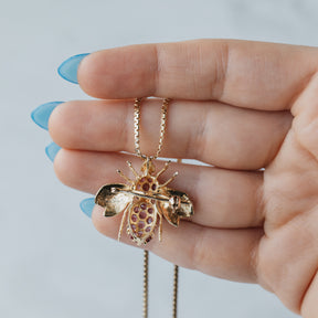 Pink Sapphire 14K Yellow Gold Bumble Bee Brooch Pendant