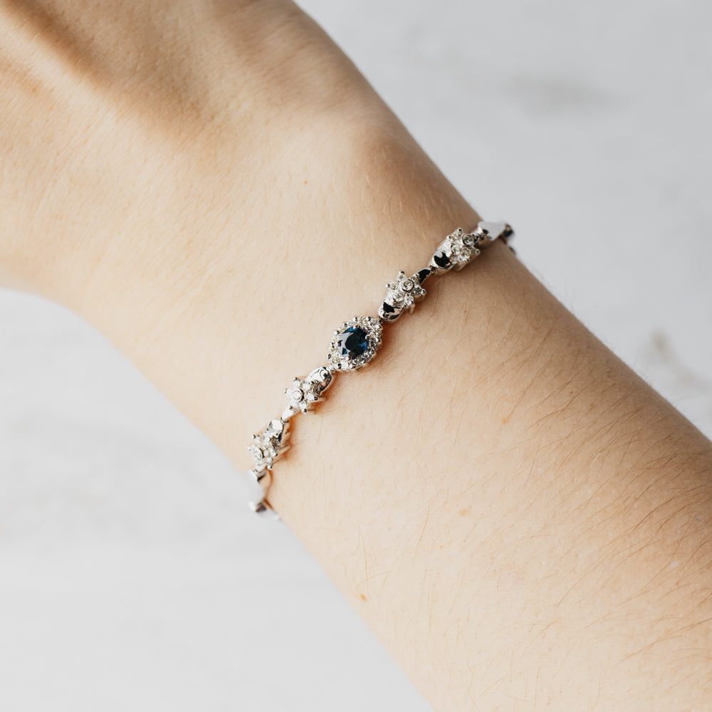 Blue Sapphire & Diamond Flower Bracelet