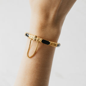 22K Yellow Gold Engraved Bangle with Onyx