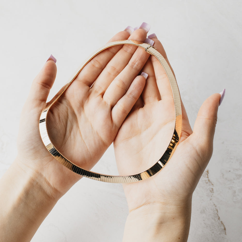 Wide 14k Yellow Gold Omega Chain Necklace