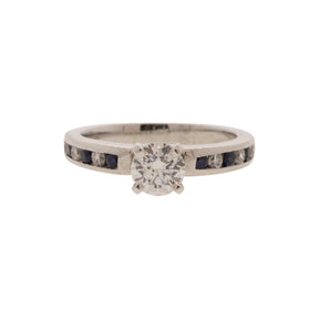 Triple X Round Brilliant Diamond and Sapphire Accented Solitaire Ring