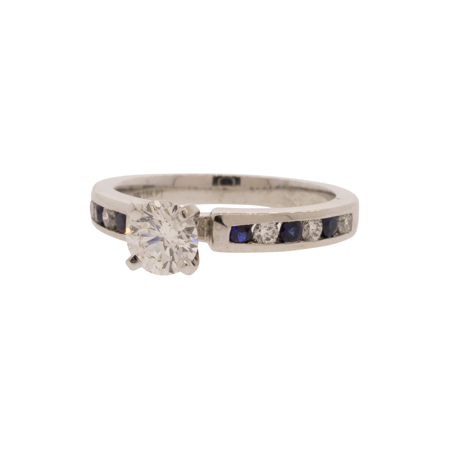 Triple X Round Brilliant Diamond and Sapphire Accented Solitaire Ring