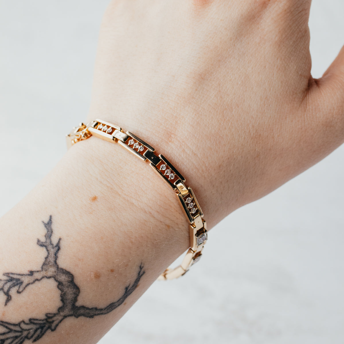 14K Yellow Gold Natural Diamond Floating Link Bracelet