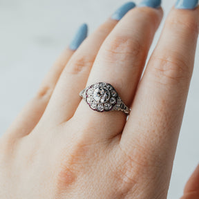 Platinum 1.03ct H-I/I1 Old European Diamond & Ruby Ring