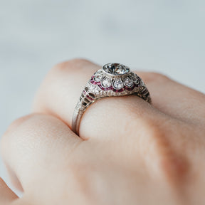 Platinum 1.03ct H-I/I1 Old European Diamond & Ruby Ring