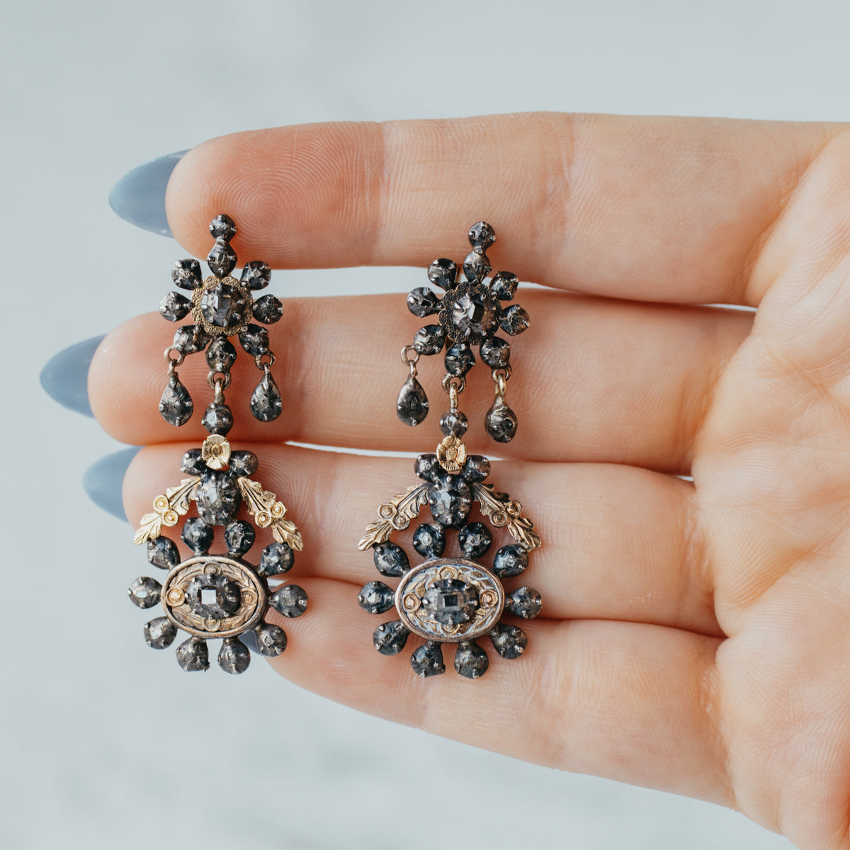 Georgian Old Cut Diamond Dangle Earrings