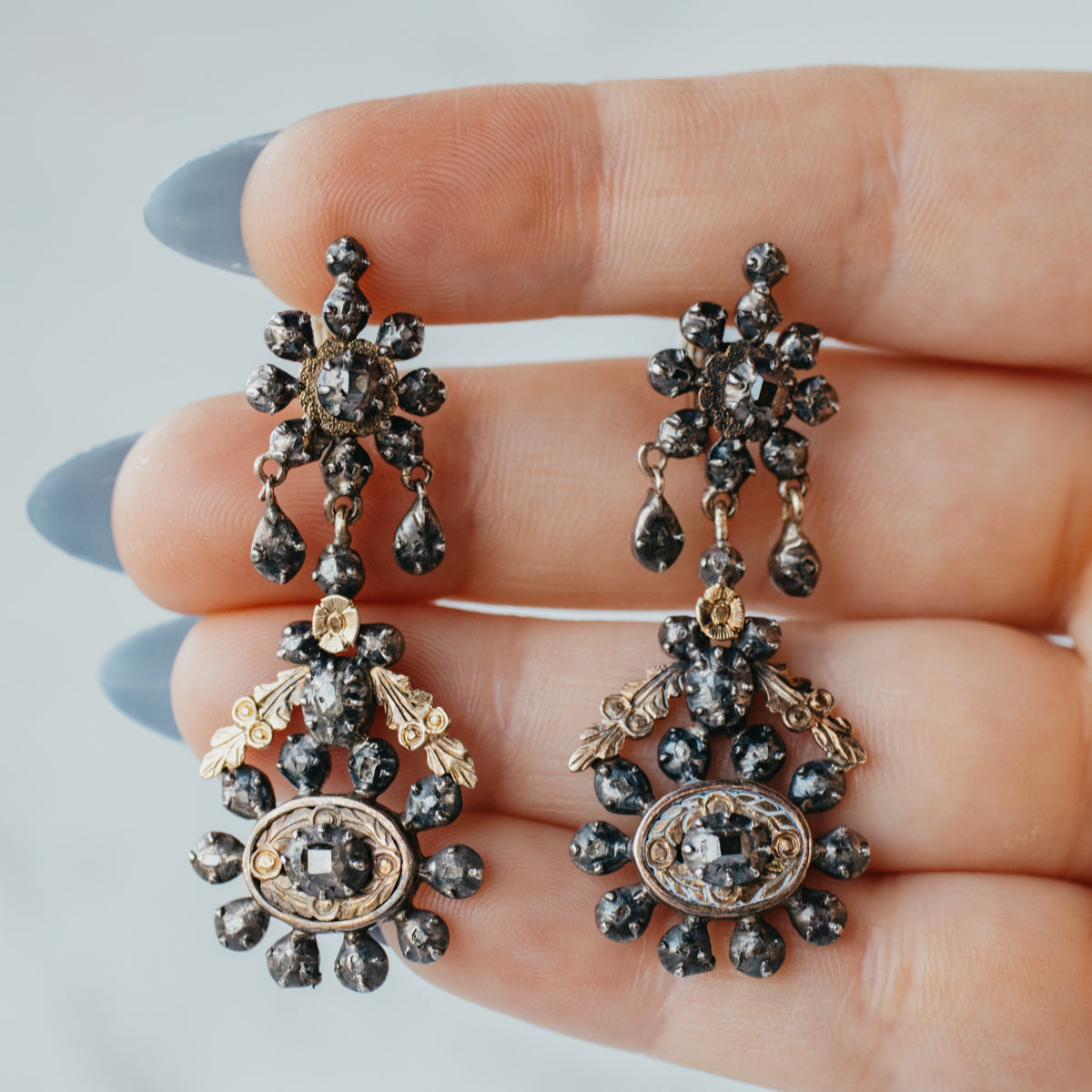 Georgian Old Cut Diamond Dangle Earrings