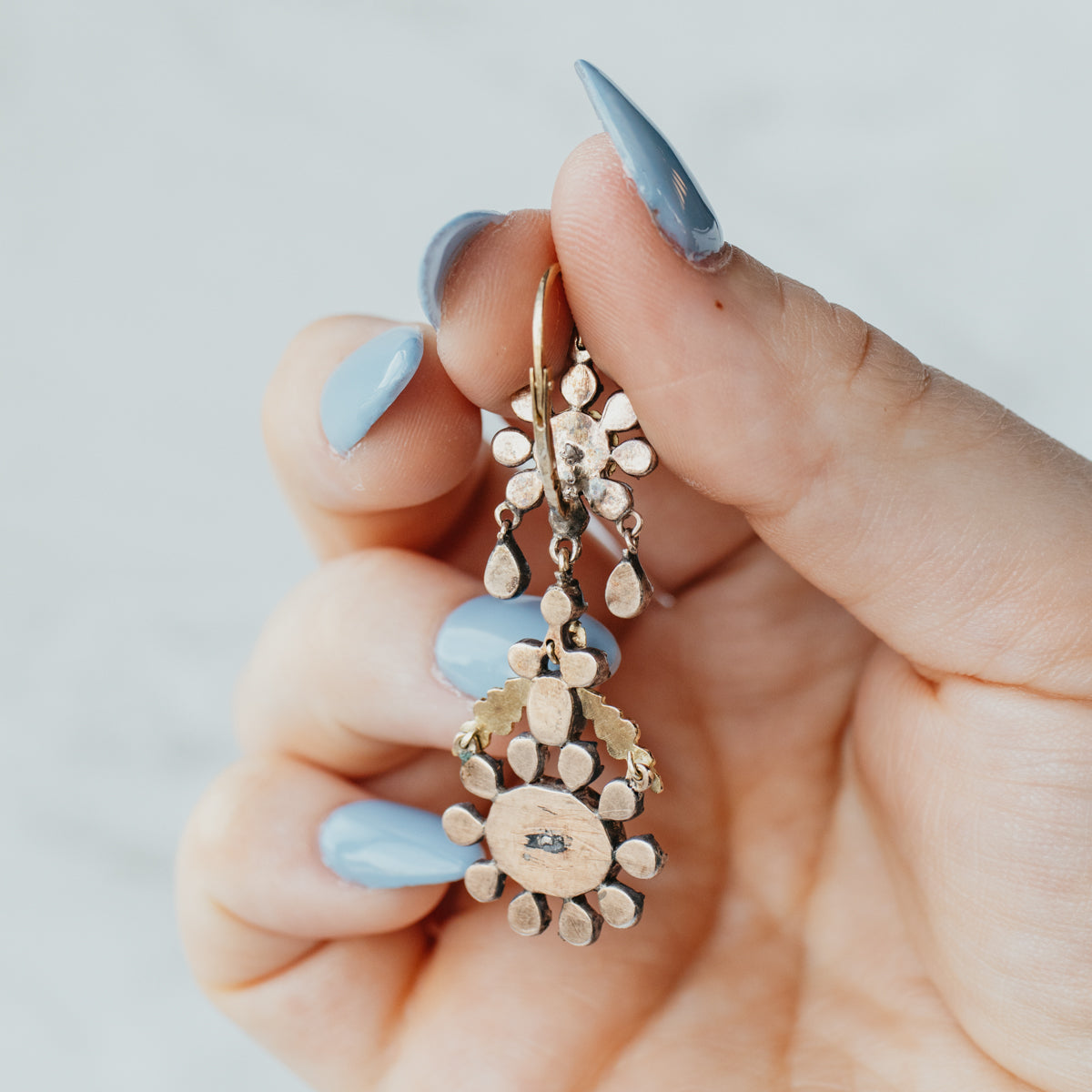 Georgian Old Cut Diamond Dangle Earrings