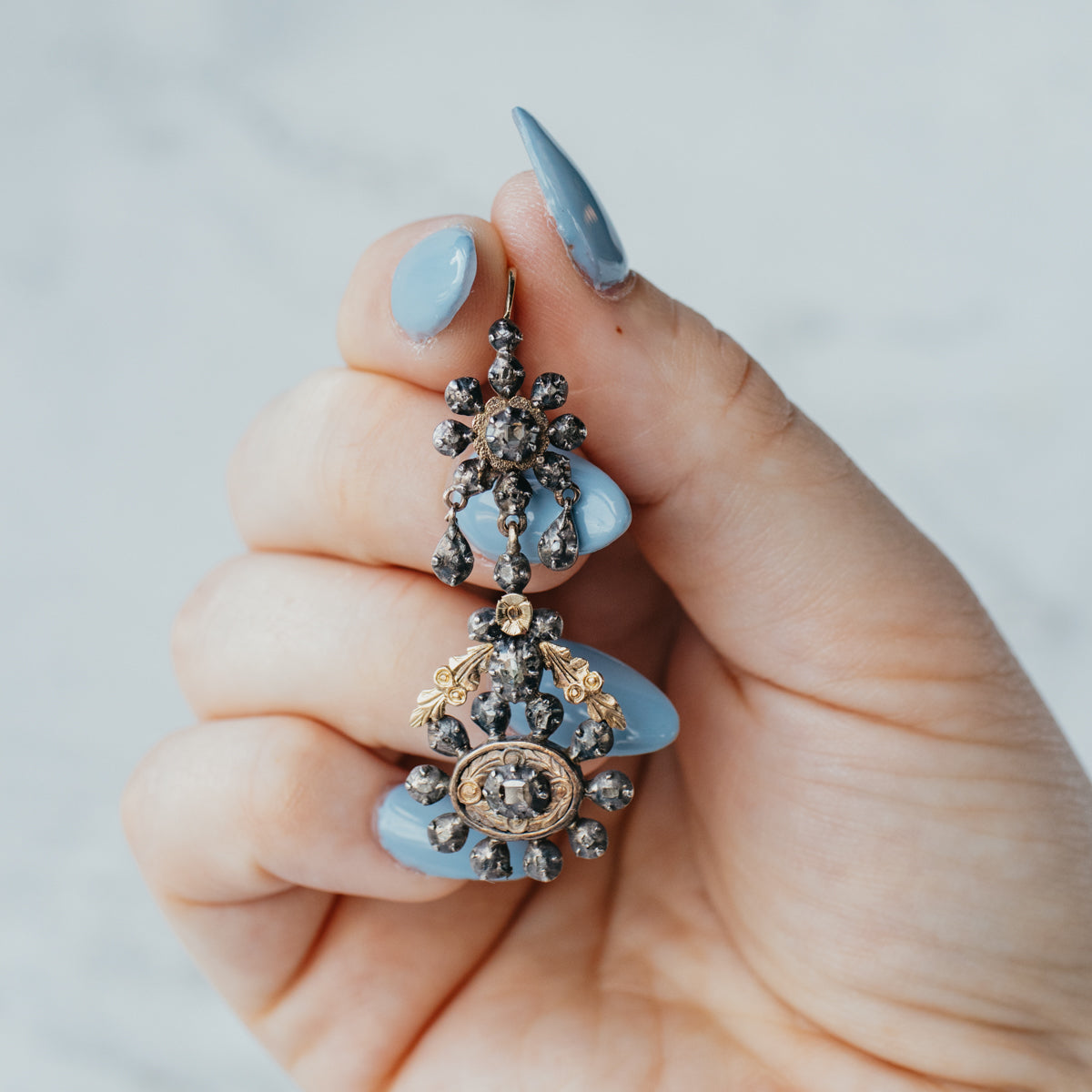 Georgian Old Cut Diamond Dangle Earrings