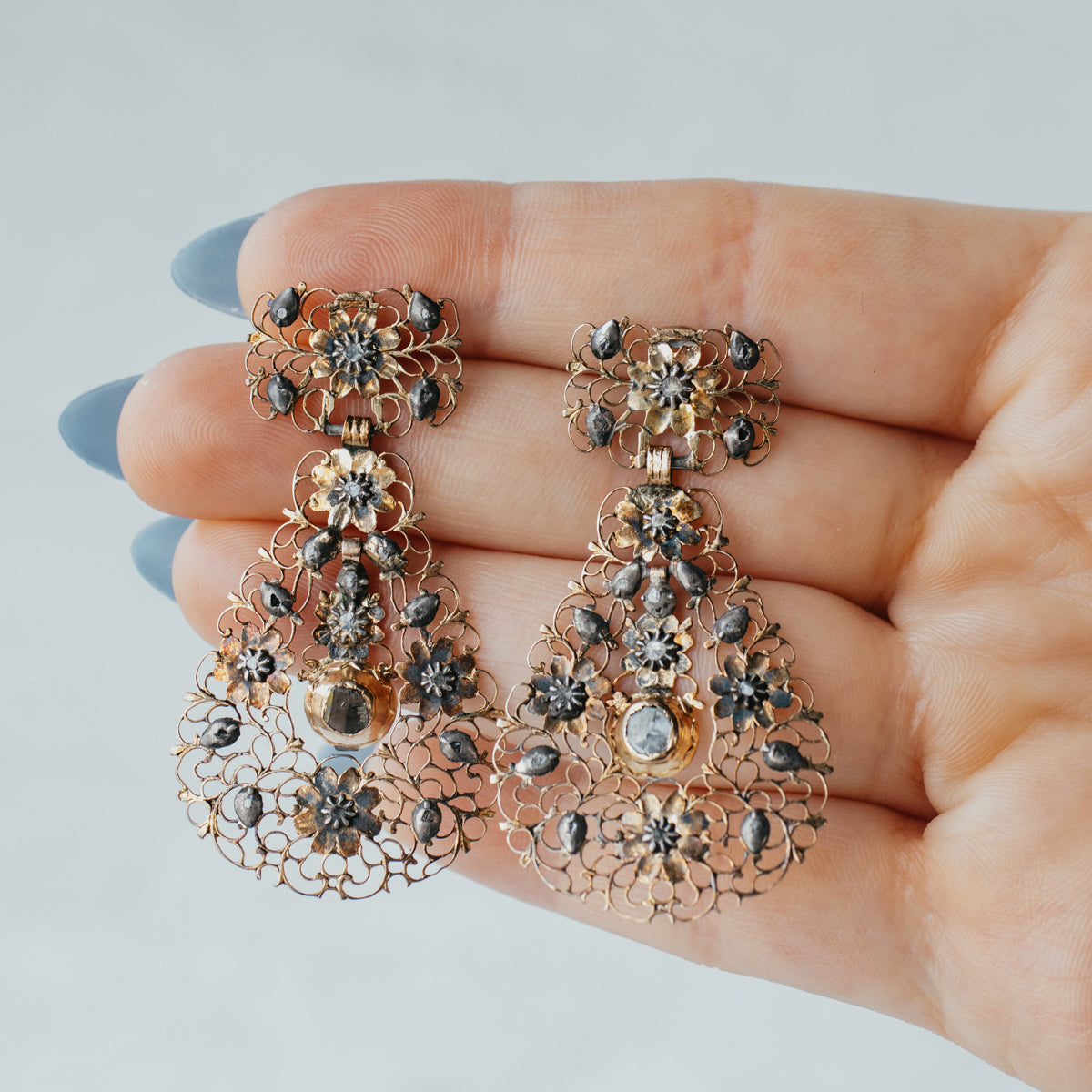 9-17K Yellow Gold Georgian Rose-Cut Diamond Earrings