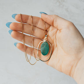 18K Yellow Gold Bezel-Set Turquoise Pendant Necklace