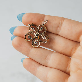 Victorian Sapphire and Diamond Floral Swirl Pin Pendant