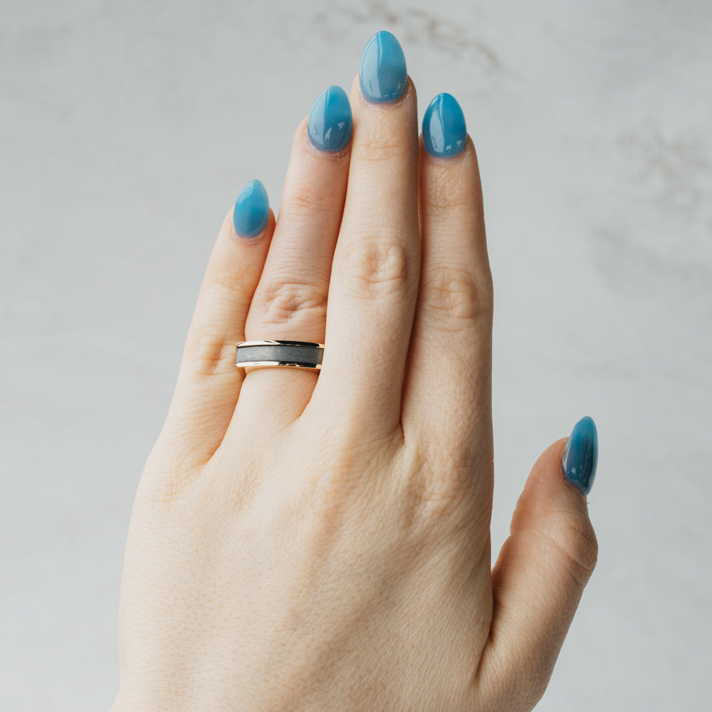 -Meteorite and Yellow Gold Inlay Ring