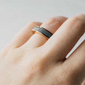 -Meteorite and Yellow Gold Inlay Ring