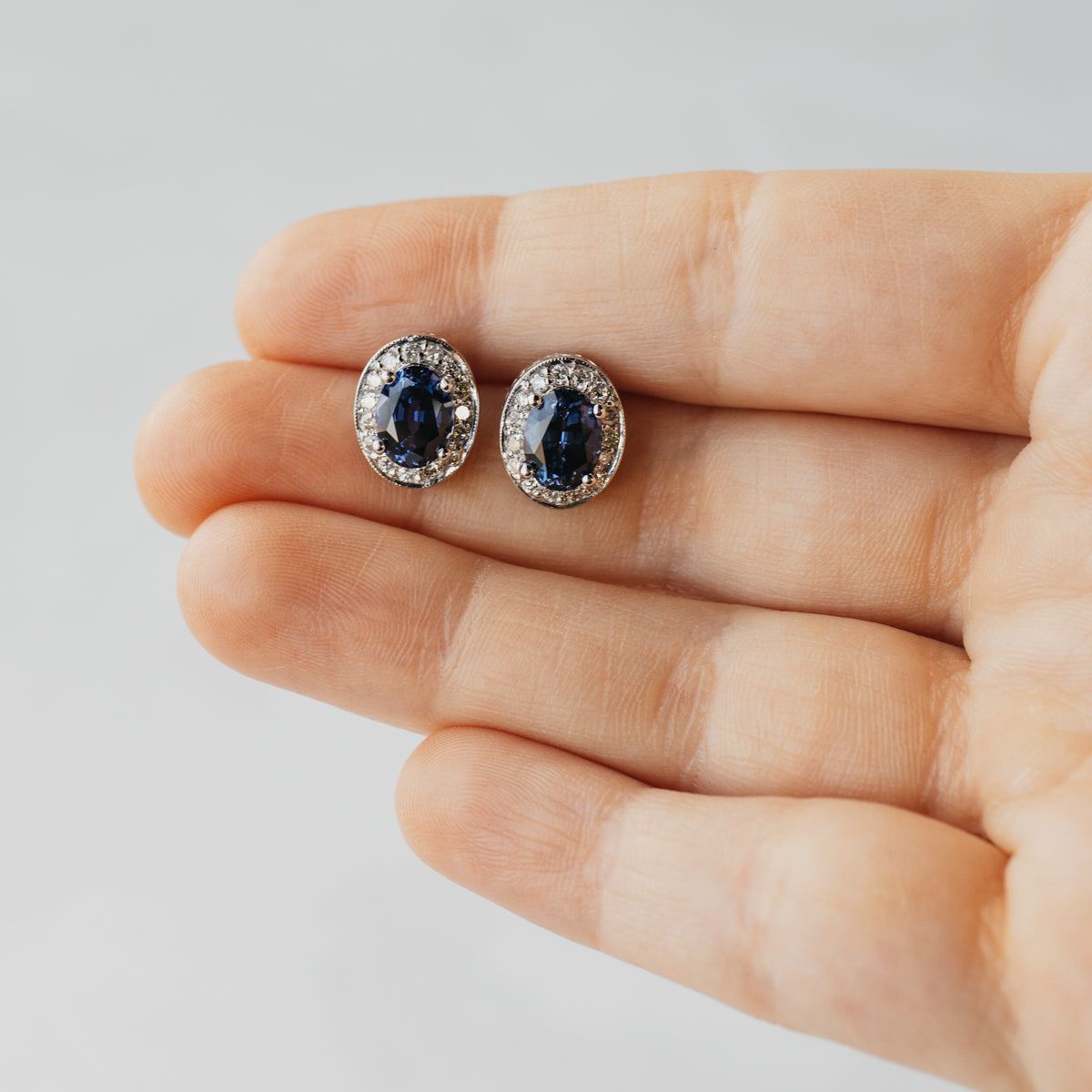 Tanzanite and Diamond Halo Stud Earrings
