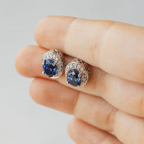 Tanzanite and Diamond Halo Stud Earrings