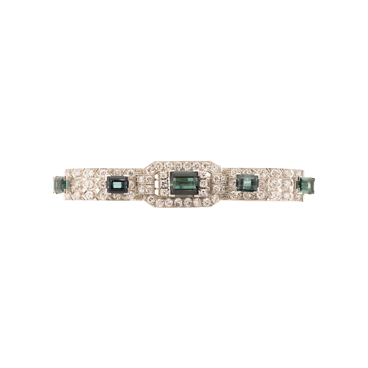 Platinum, 18K, & 9K White Gold Assembled Art Deco Indicolite & Diamond Bracelet