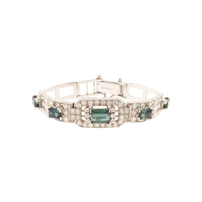 Platinum, 18K, & 9K White Gold Assembled Art Deco Indicolite & Diamond Bracelet