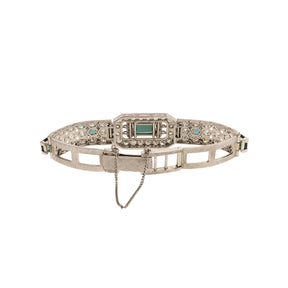 Platinum, 18K, & 9K White Gold Assembled Art Deco Indicolite & Diamond Bracelet