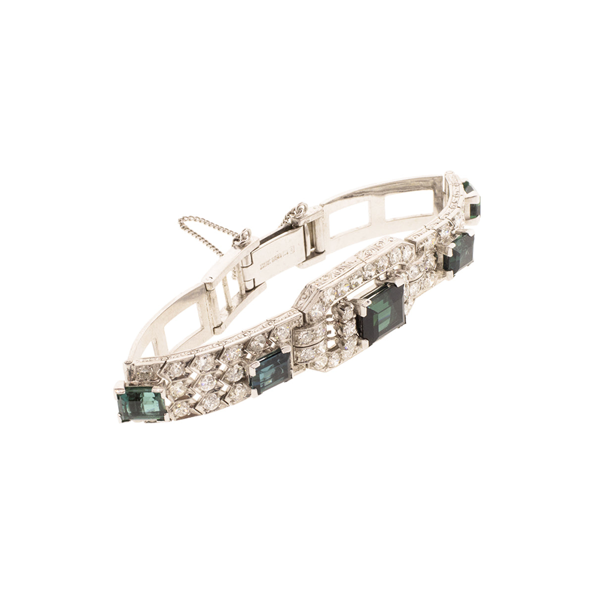 Platinum, 18K, & 9K White Gold Assembled Art Deco Indicolite & Diamond Bracelet