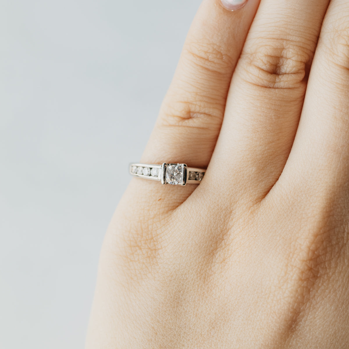 Tension-Set Natural Round Brilliant Cut Diamond Ring