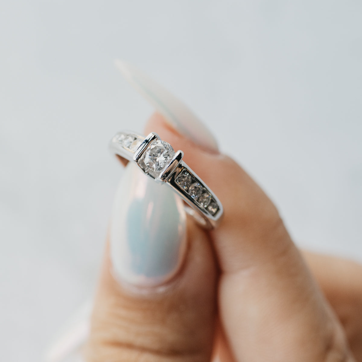 Tension-Set Natural Round Brilliant Cut Diamond Ring