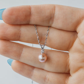14K White Gold Diamond Accented Pink Pearl Necklace