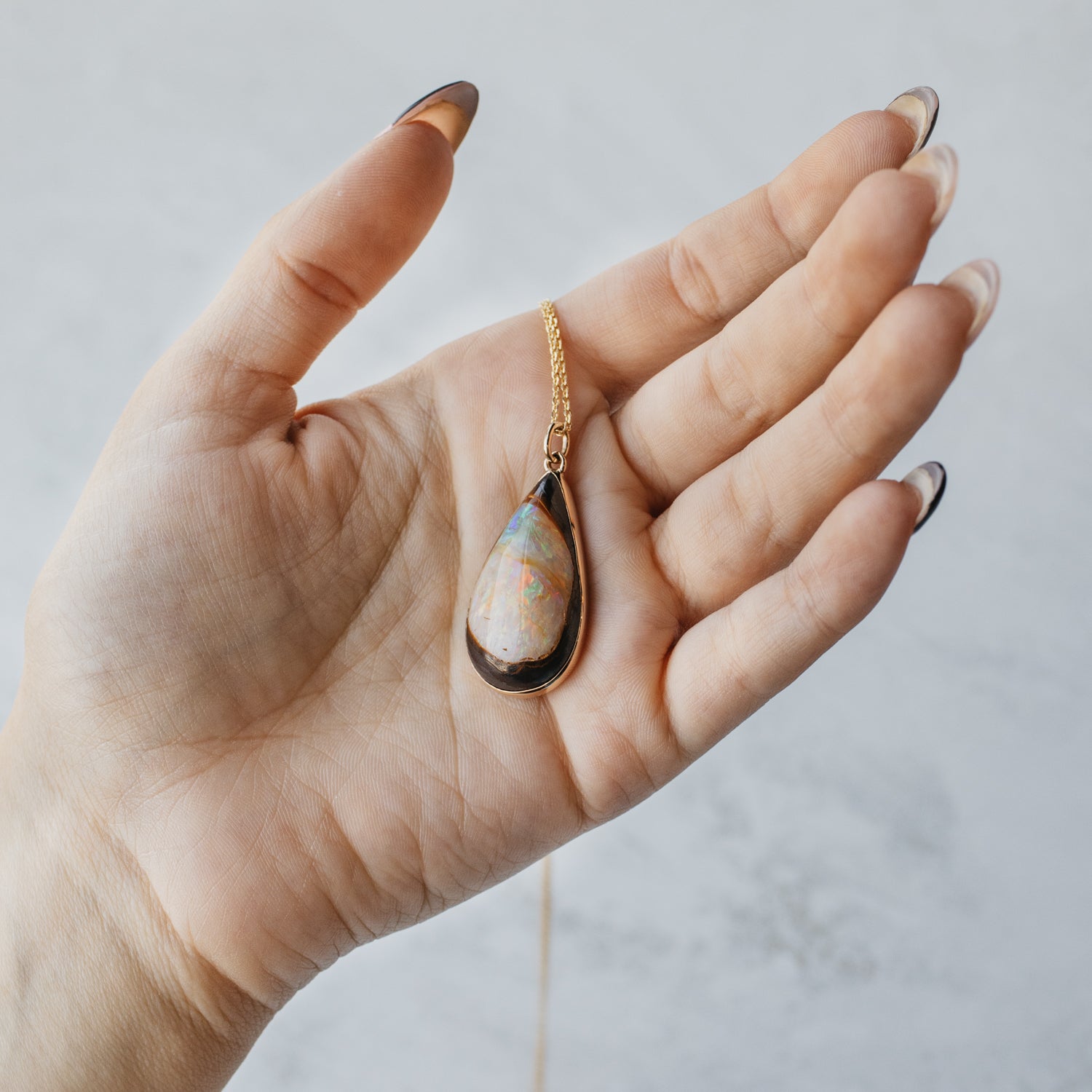 14K Yellow Gold Boulder Opal Necklace