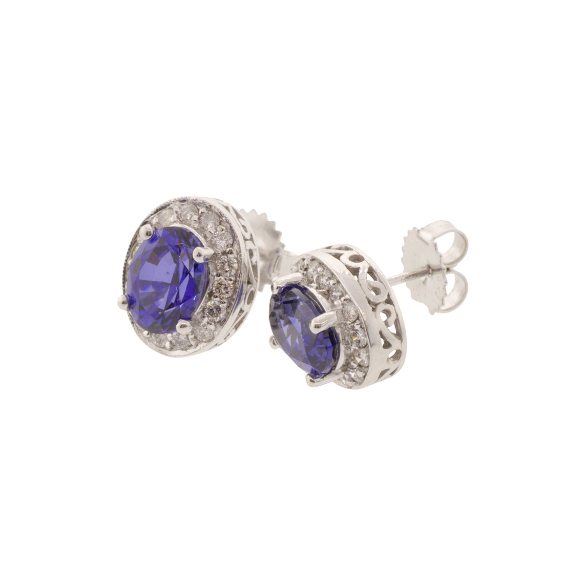 Tanzanite and Diamond Halo Stud Earrings