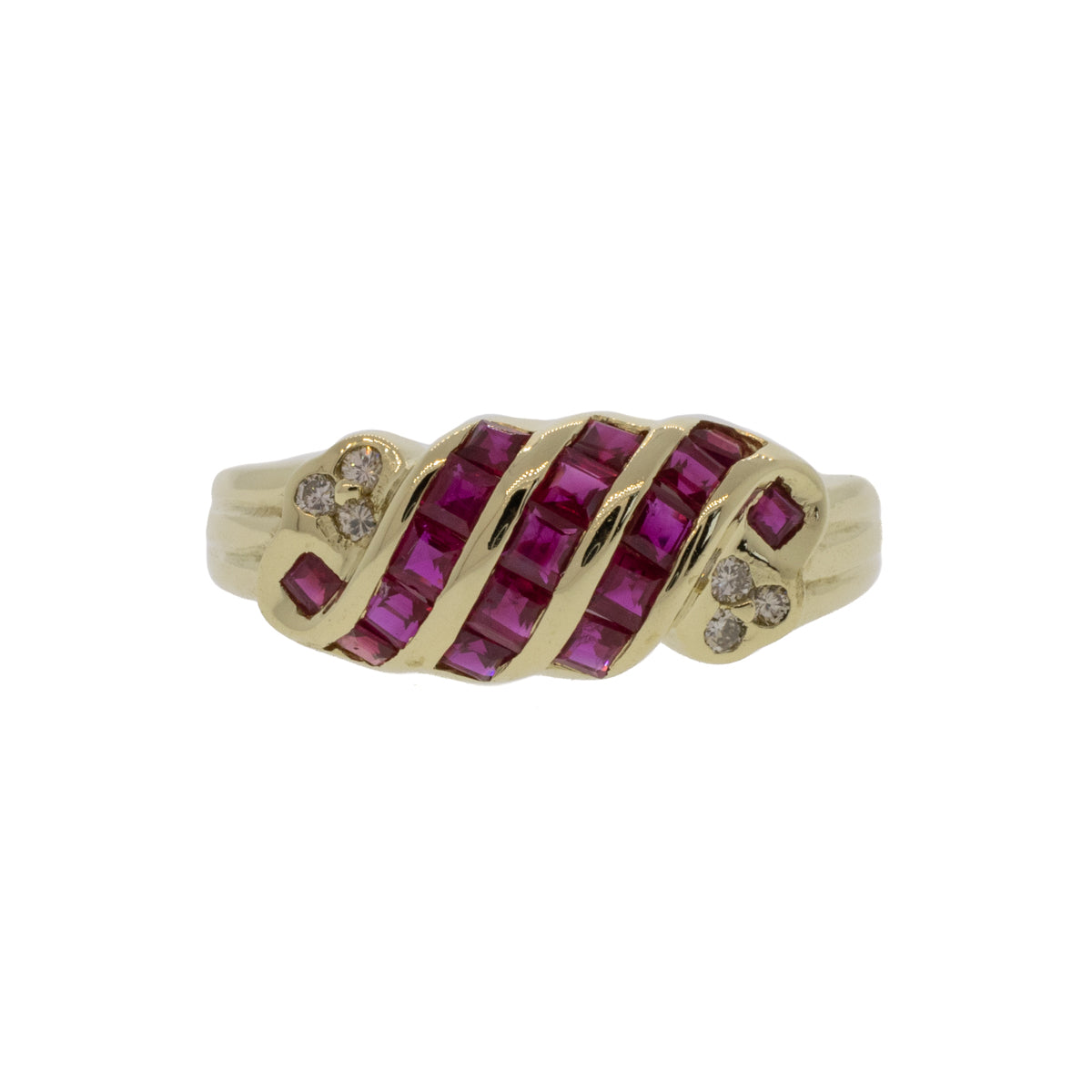 18K Yellow Gold Twisted Ruby Cocktail Ring