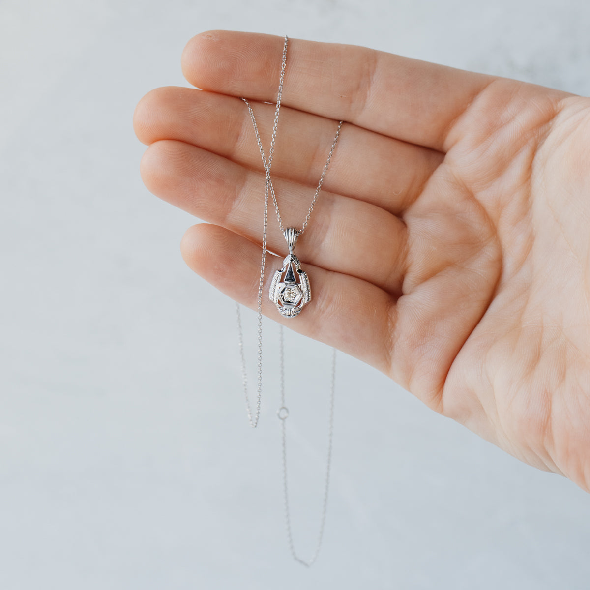 14K White Gold Champagne Old European Cut Diamond Necklace