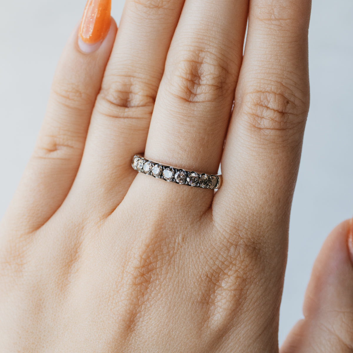 14K White Gold Champagne Diamond Band