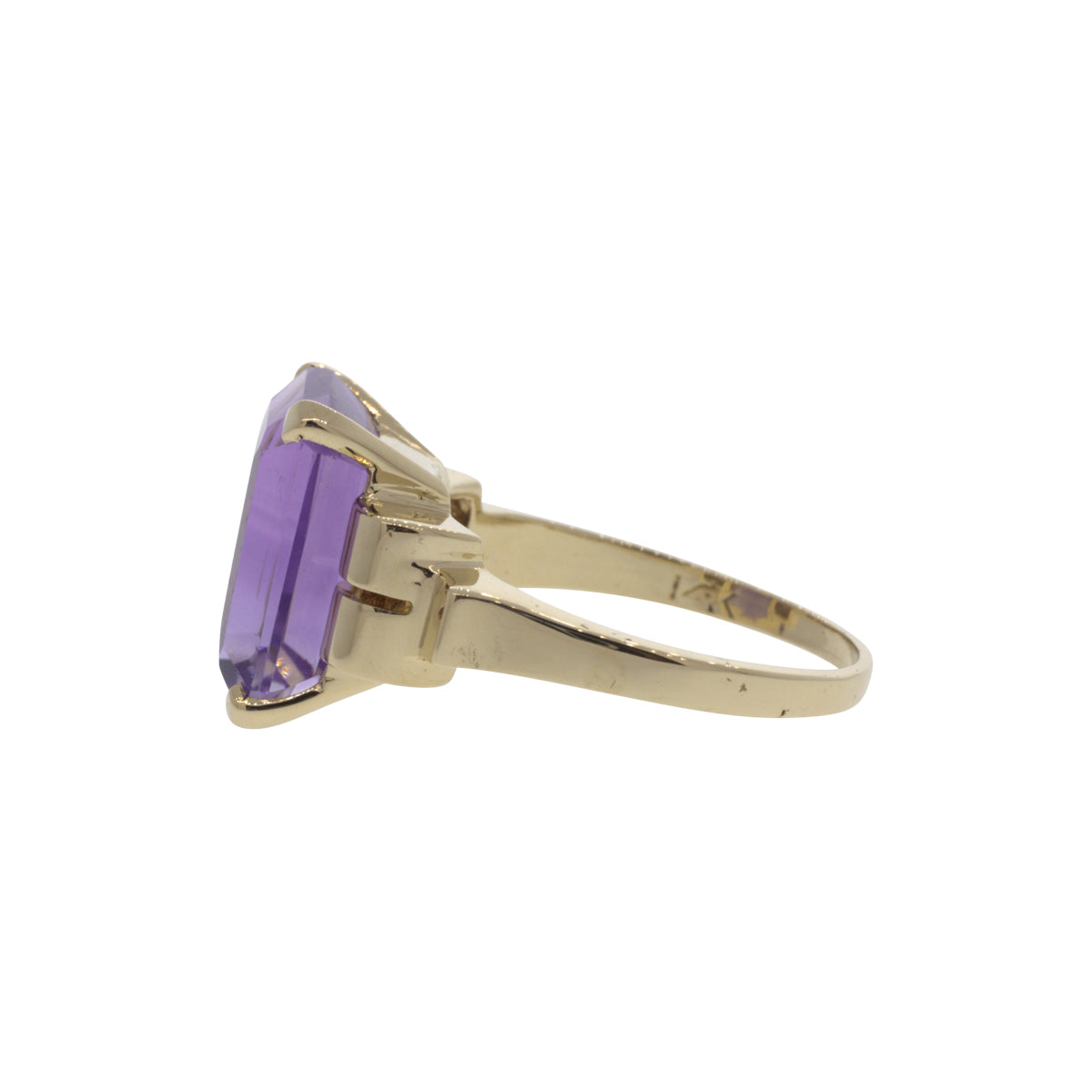 14K Yellow Gold Emerald Cut Amethyst Ring