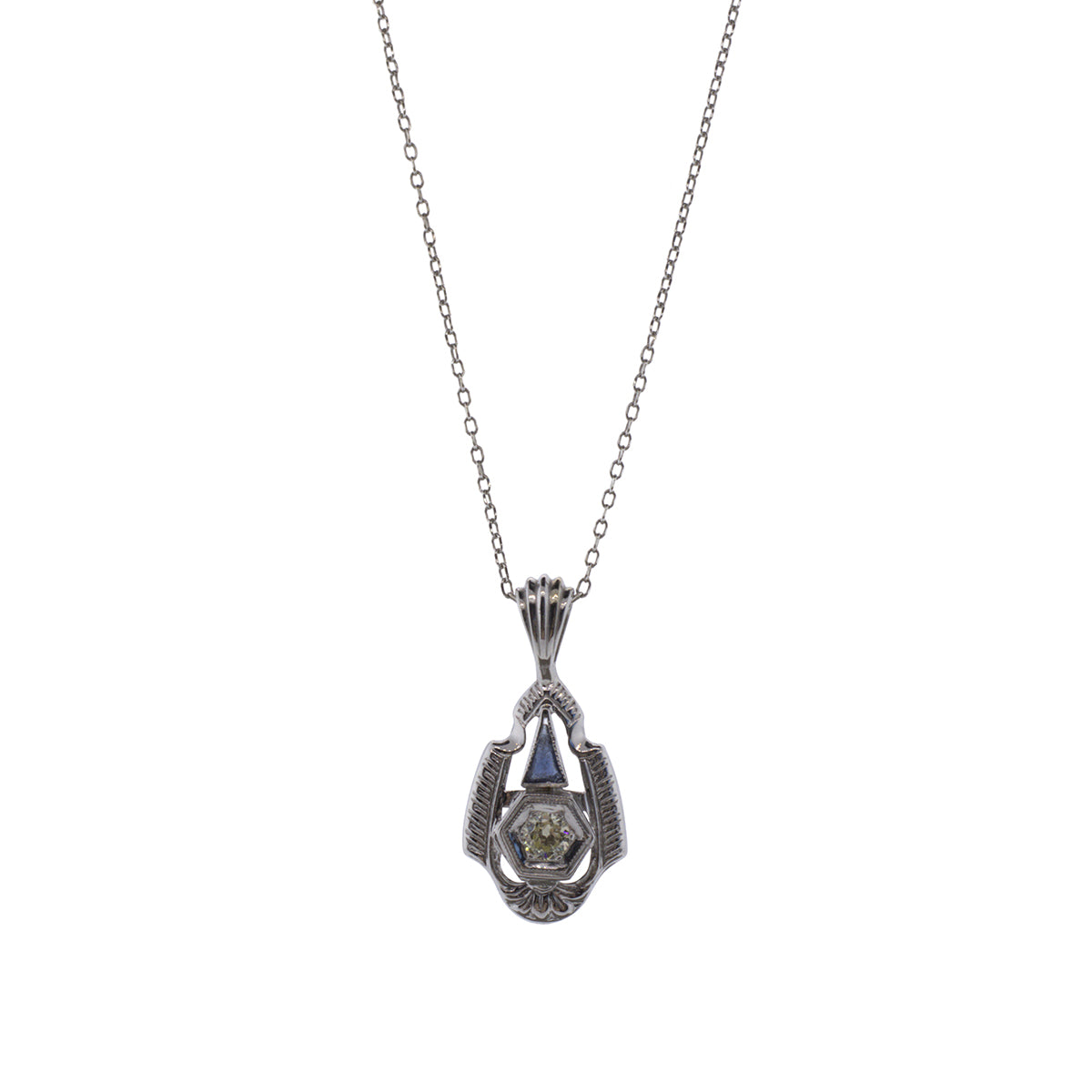 14K White Gold Champagne Old European Cut Diamond Necklace