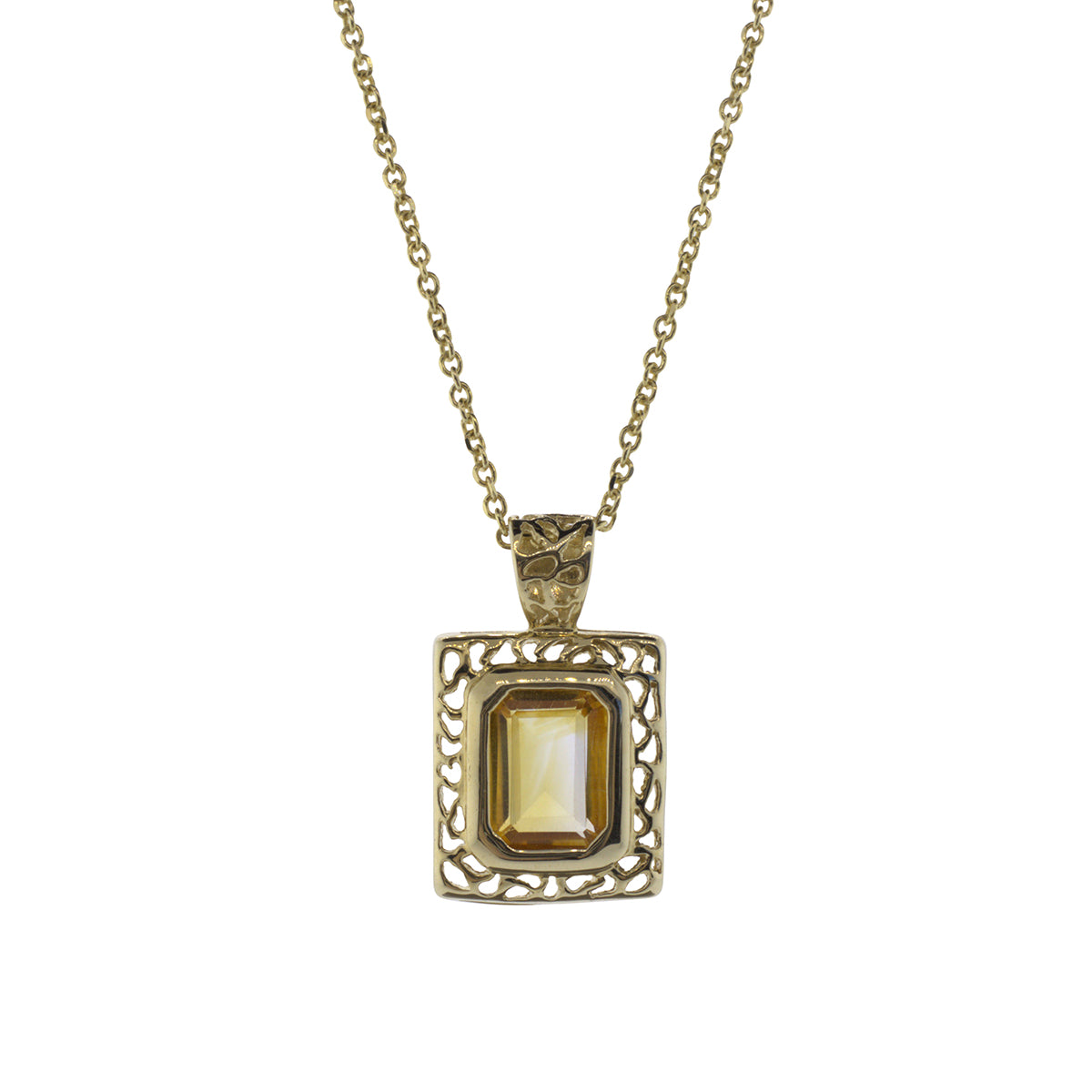 Emerald-Cut Citrine Pendant Necklace