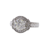 14K White Gold 1.94ctw Diamond Halo Engraved Ring