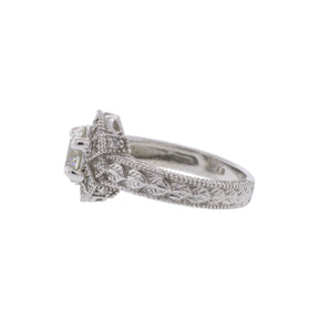 14K White Gold 1.94ctw Diamond Halo Engraved Ring
