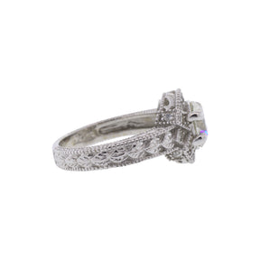 14K White Gold 1.94ctw Diamond Halo Engraved Ring