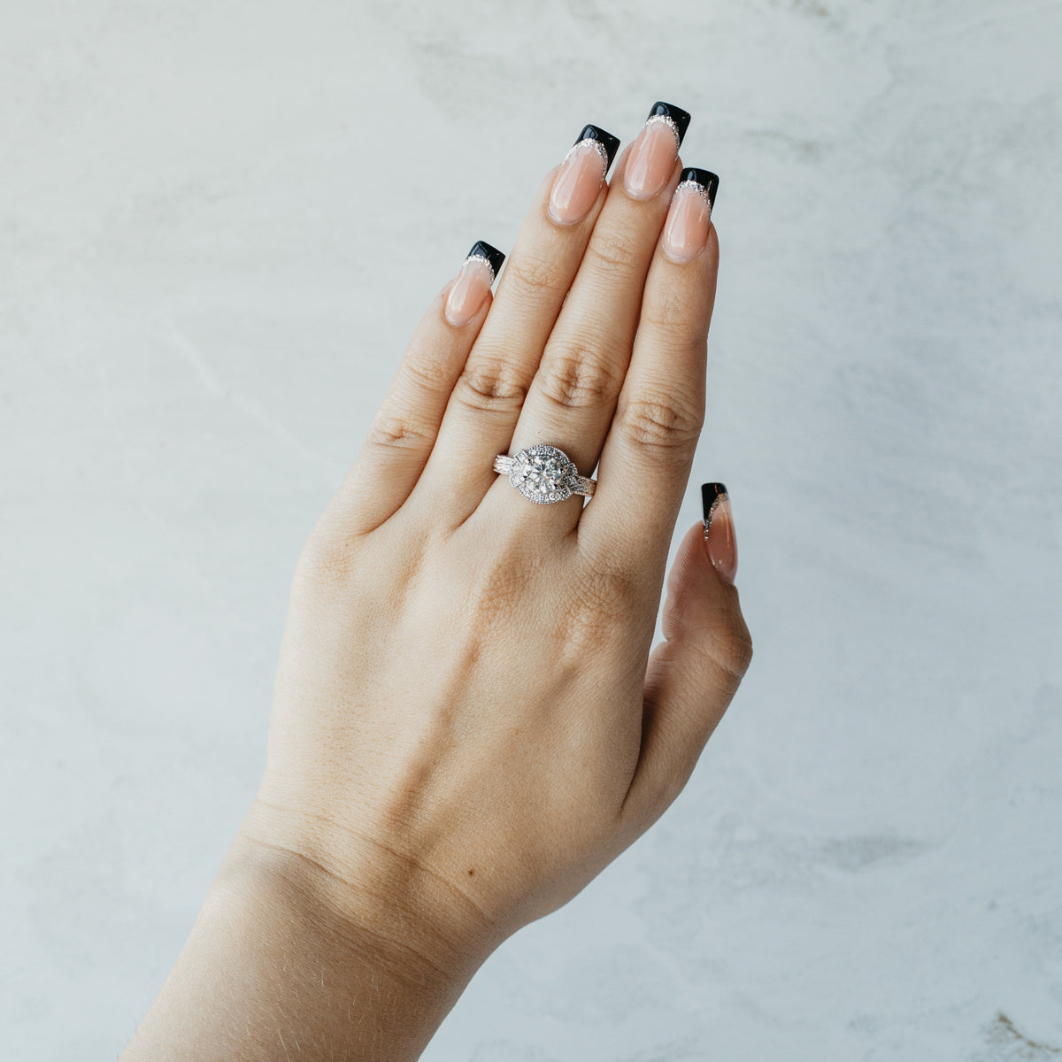 14K White Gold 1.94ctw Diamond Halo Engraved Ring