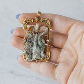 Jadeite and Diamond Tennyo 18K Yellow Gold Pendant/Pin
