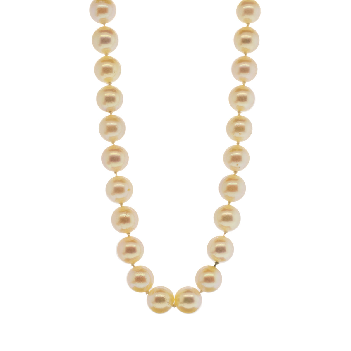 Japanese Akoya Pearl Strand with 'Good Fortune' Stamped 14K Yellow Gold Clasp