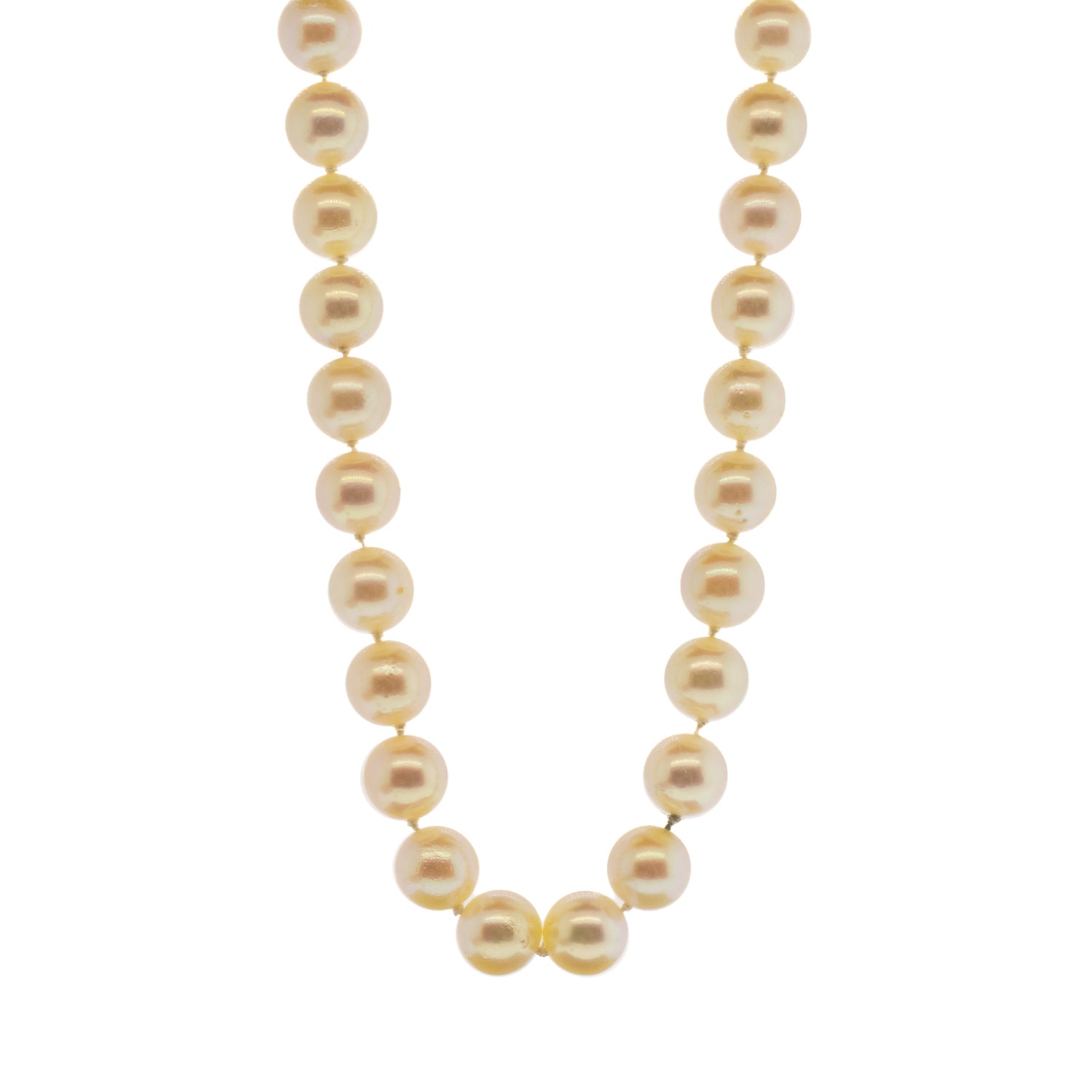 Japanese Akoya Pearl Strand with 'Good Fortune' Stamped 14K Yellow Gold Clasp